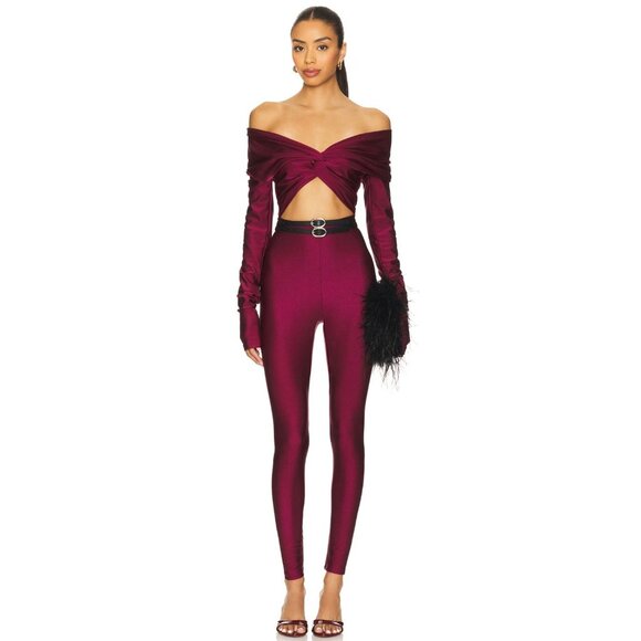 Elegant Burgundy Off-Shoulder Jumpsuit - Picture 1 of 10